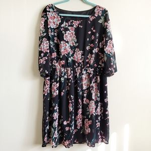 Allegra K Women's Round Neck 3/4 Sleeves Dress